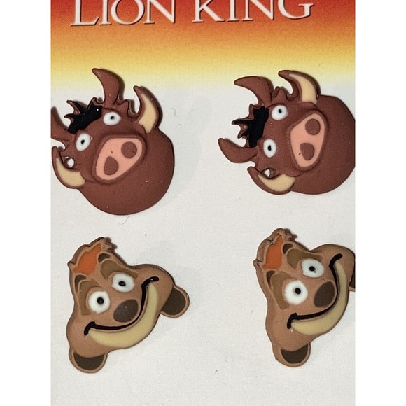 Disney Character The Lion King Movie Brown Timon & Pumbaa Post Earring Set Faces - Picture 2 of 12
